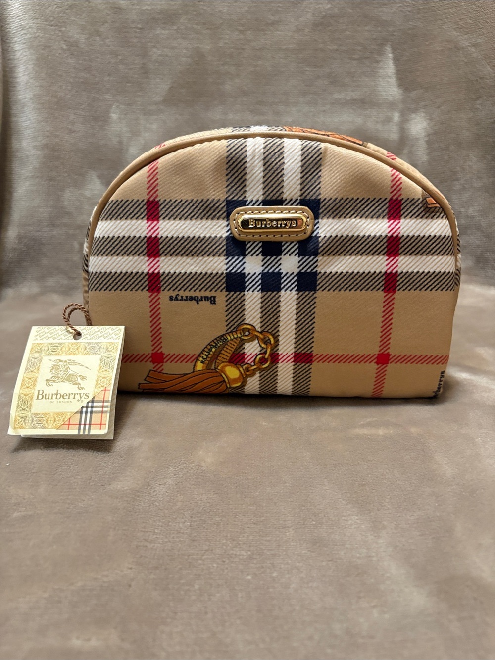 Burberrys Beige Check Cosmetic Pouch vintage New with tag